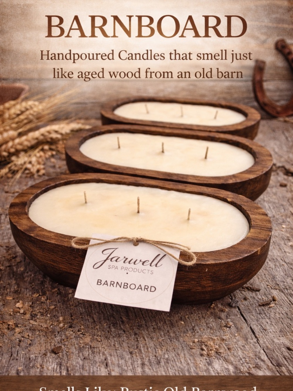 Jarwell Barnboard Handpoured Oval Candle - Cream Wax in Wooden Bowl